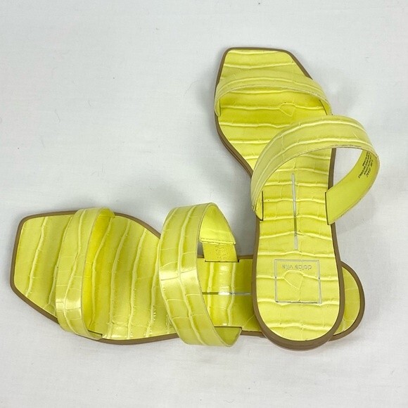 Dolce Vita Yellow Slide Sandal Isaac Flats Sz 9.5 Citron Croco Embossed - Picture 3 of 10
